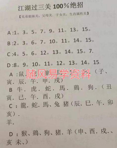 江湖预测宝典   几页纸，类似数字游戏